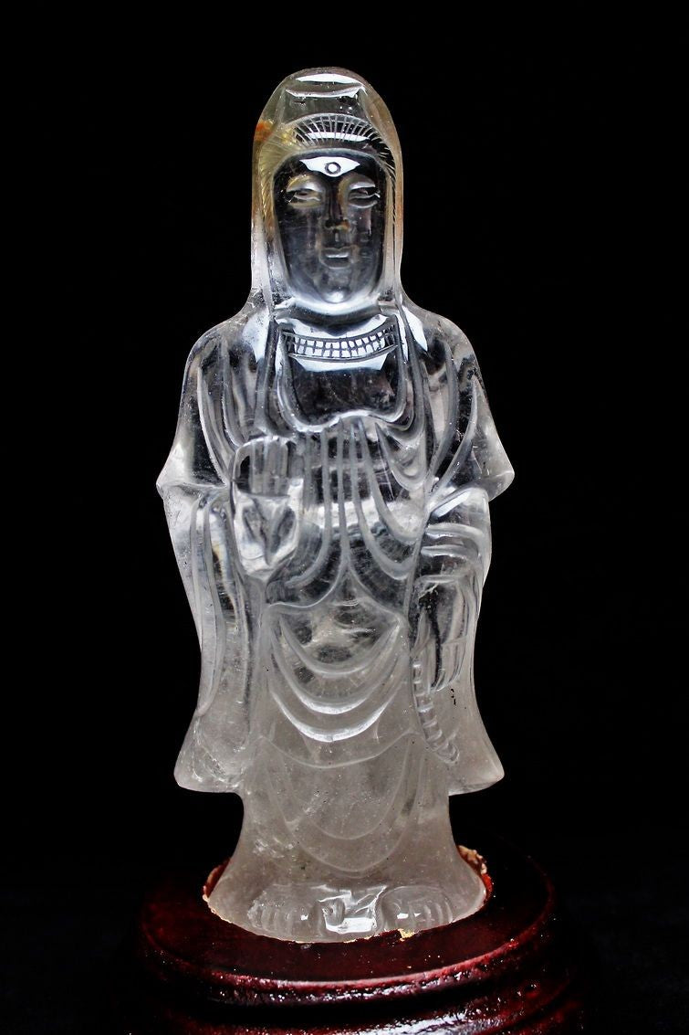 1.1Kg クリスタルクォーツ 水晶 彫刻品 オブジェ 置き物 観音置物 一点物 254-13