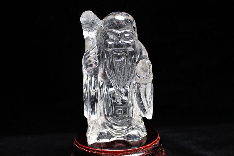 クリスタルクォーツ 水晶 彫刻品 オブジェ 置き物 寿星置物 一点物 254-15