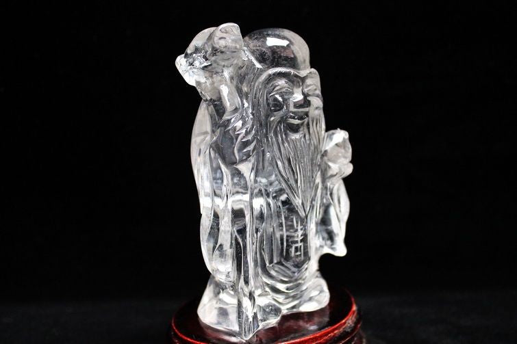 クリスタルクォーツ 水晶 彫刻品 オブジェ 置き物 寿星置物 一点物 254-15