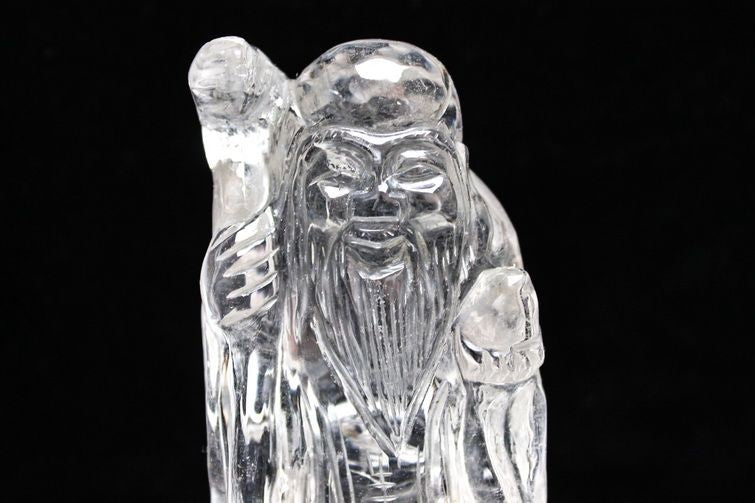 クリスタルクォーツ 水晶 彫刻品 オブジェ 置き物 寿星置物 一点物 254-15