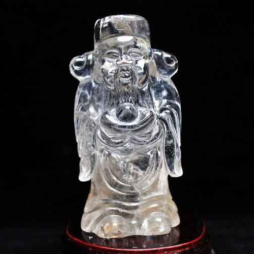 クリスタルクォーツ 水晶 彫刻品 オブジェ 置き物 財神置物 送料無料 一点物 254-17