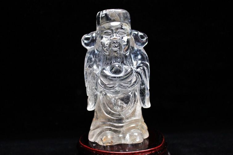 クリスタルクォーツ 水晶 彫刻品 オブジェ 置き物 財神置物 一点物 254-17