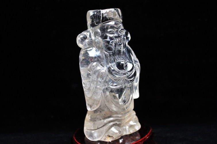 クリスタルクォーツ 水晶 彫刻品 オブジェ 置き物 財神置物 一点物 254-17