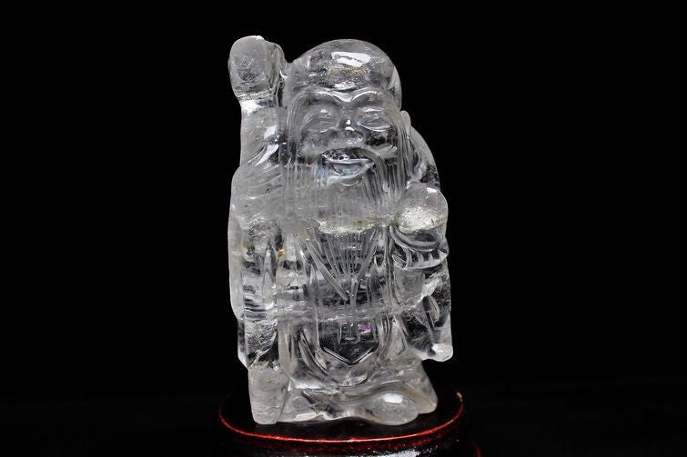クリスタルクォーツ 水晶 彫刻品 オブジェ 置き物 寿星置物 一点物 254-18