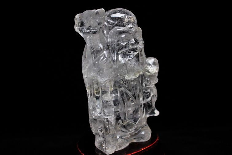 クリスタルクォーツ 水晶 彫刻品 オブジェ 置き物 寿星置物 一点物 254-18