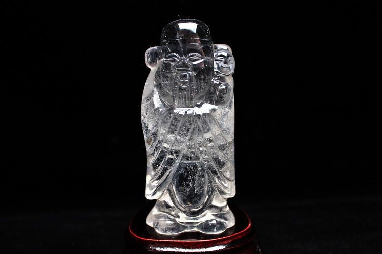 クリスタルクォーツ 水晶 彫刻品 オブジェ 置き物 福神置物 一点物 254-19
