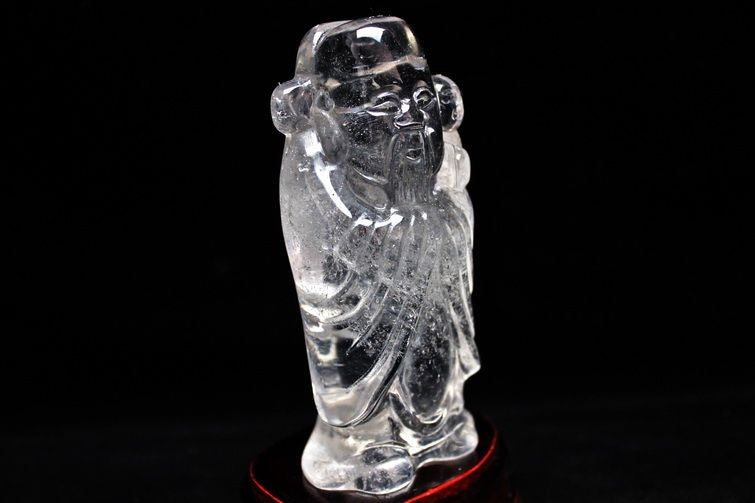クリスタルクォーツ 水晶 彫刻品 オブジェ 置き物 福神置物 一点物 254-19
