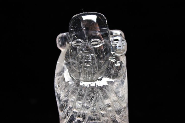 クリスタルクォーツ 水晶 彫刻品 オブジェ 置き物 福神置物 一点物 254-19