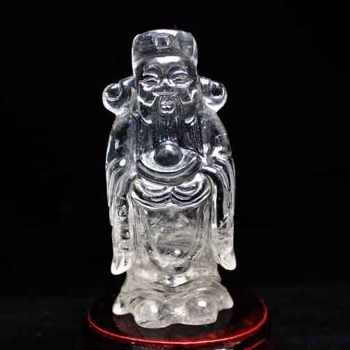 クリスタルクォーツ 水晶 彫刻品 オブジェ 置き物 財神置物 送料無料 一点物 254-20