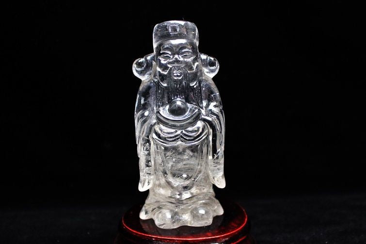 クリスタルクォーツ 水晶 彫刻品 オブジェ 置き物 財神置物 一点物 254-20