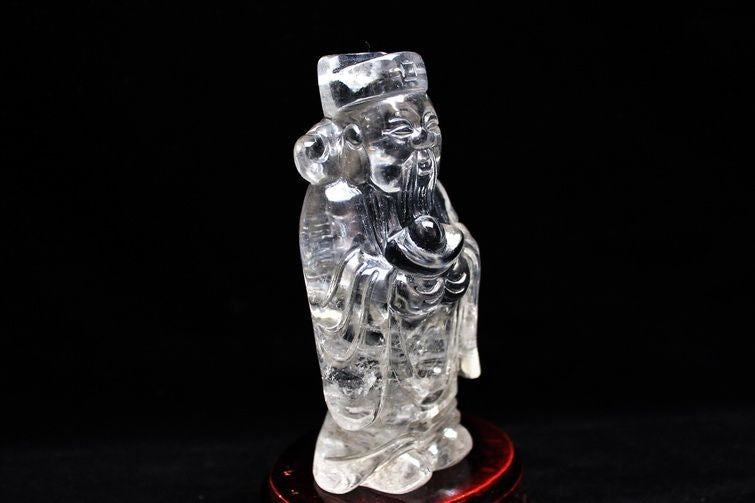 クリスタルクォーツ 水晶 彫刻品 オブジェ 置き物 財神置物 一点物 254-20