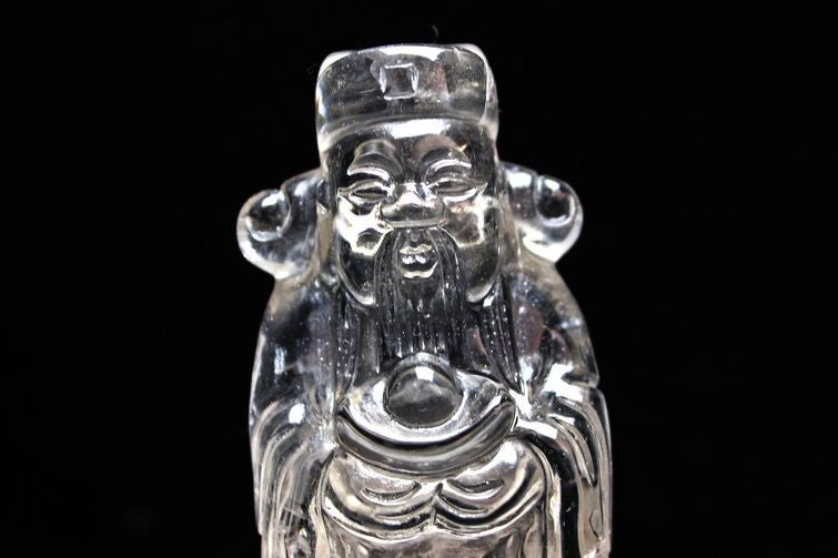 クリスタルクォーツ 水晶 彫刻品 オブジェ 置き物 財神置物 一点物 254-20