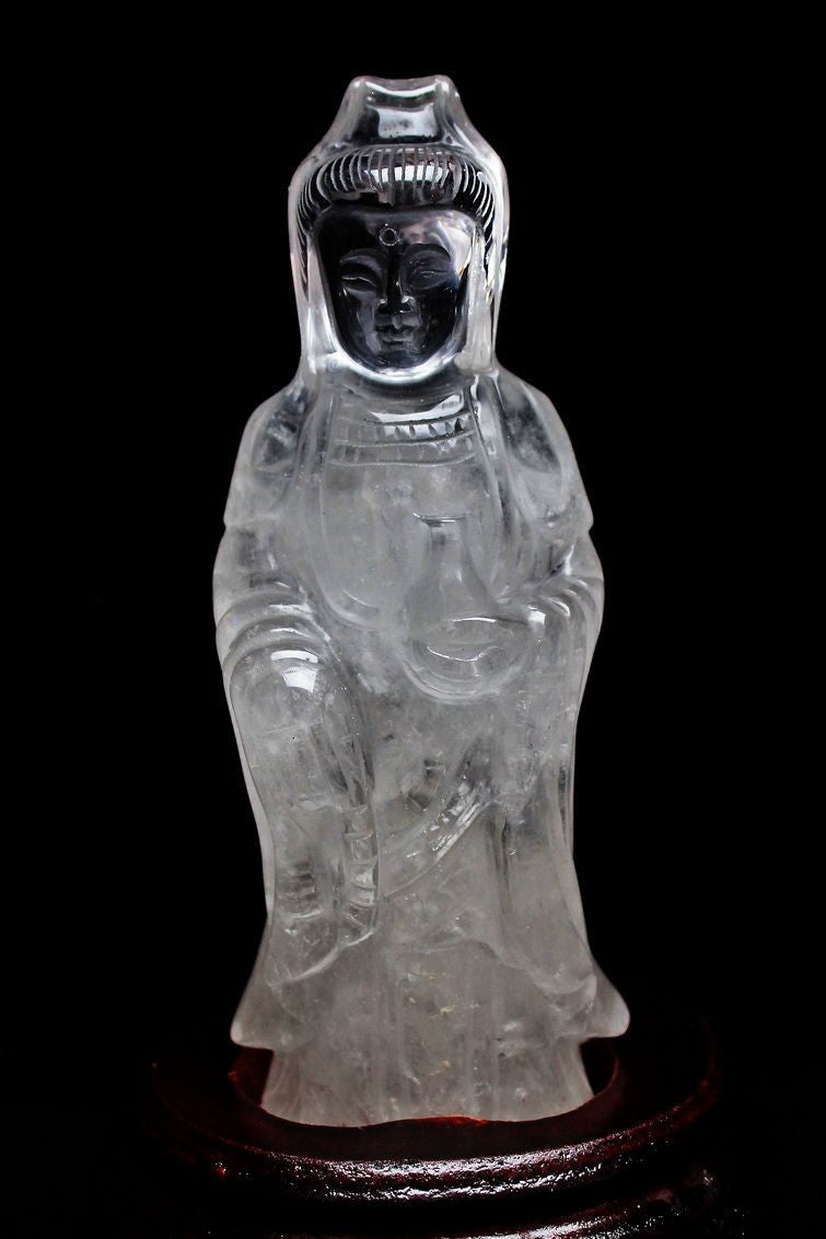 クリスタルクォーツ 水晶 彫刻品 オブジェ 置き物 観音置物 一点物 254-21