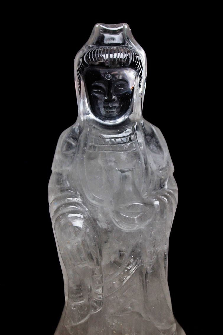 クリスタルクォーツ 水晶 彫刻品 オブジェ 置き物 観音置物 一点物 254-21
