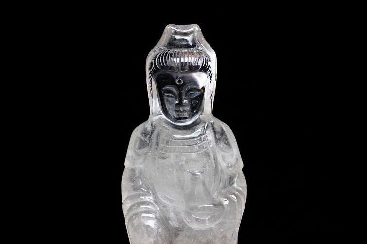 クリスタルクォーツ 水晶 彫刻品 オブジェ 置き物 観音置物 一点物 254-21