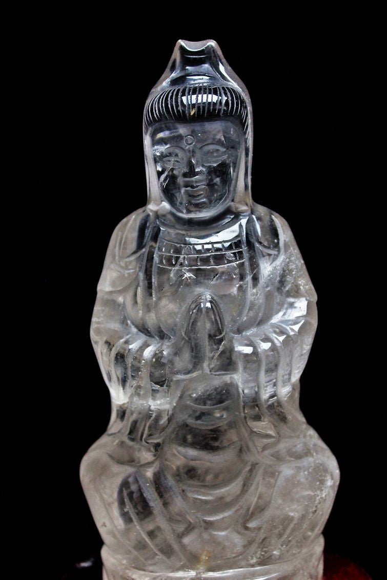クリスタルクォーツ 水晶 彫刻品 オブジェ 置き物 観音置物 一点物 254-22