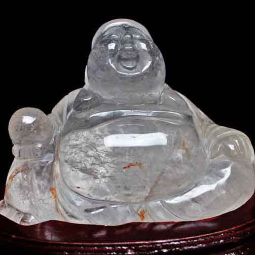 2.4Kg クリスタルクォーツ 水晶 彫刻品 オブジェ 置き物 手彫り布袋様 