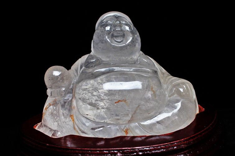 2.4Kg クリスタルクォーツ 水晶 彫刻品 オブジェ 置き物 手彫り布袋様手置物 一点物 254-3