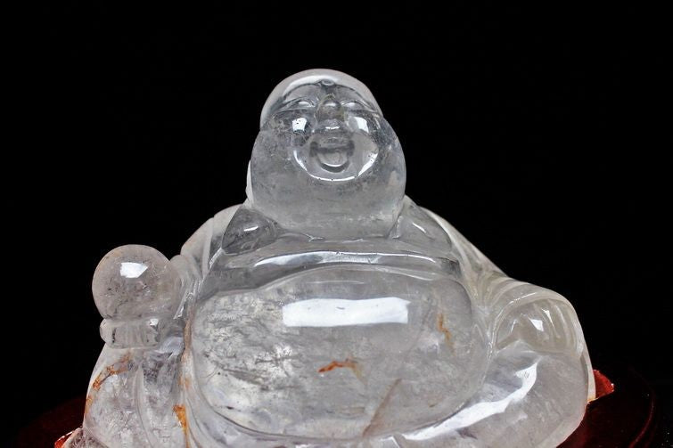 2.4Kg クリスタルクォーツ 水晶 彫刻品 オブジェ 置き物 手彫り布袋様手置物 一点物 254-3