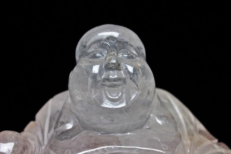 2.4Kg クリスタルクォーツ 水晶 彫刻品 オブジェ 置き物 手彫り布袋様手置物 一点物 254-3