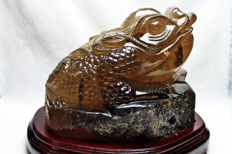 16.2Kg スモーキークォーツ 煙水晶 彫刻品 オブジェ 置き物 手彫り 卓上置物-キンセン-金蟾 同梱不可 一点物 264-1