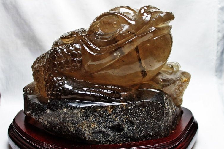 16.2Kg スモーキークォーツ 煙水晶 彫刻品 オブジェ 置き物 手彫り 卓上置物-キンセン-金蟾 同梱不可 一点物 264-1