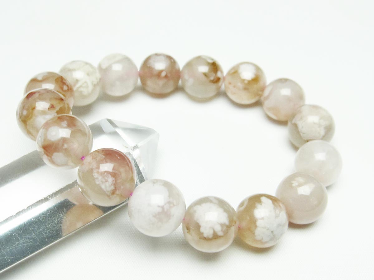 チェリーブロッサムアゲート ブレスレット 桜瑪瑙 14mm メール便可 [M便 1/10] 111-24509