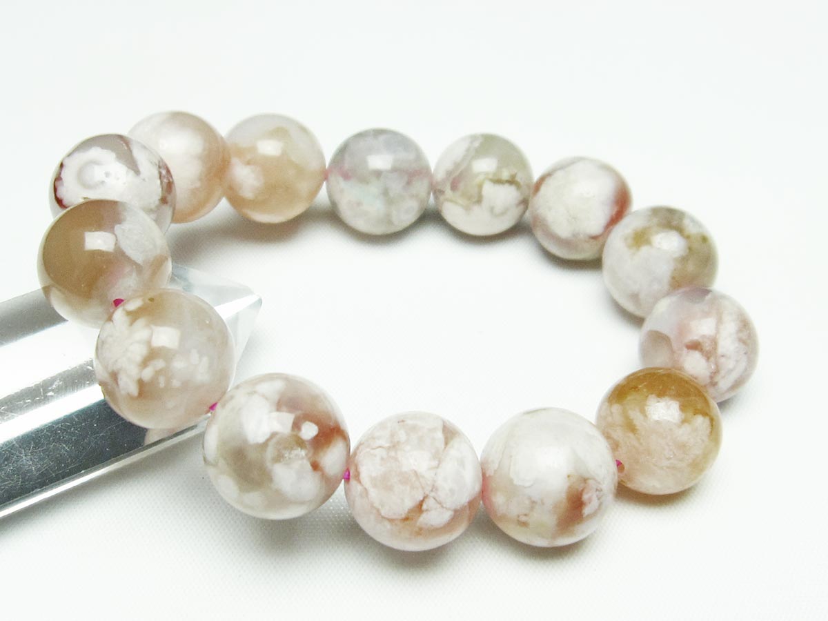 チェリーブロッサムアゲート ブレスレット 桜瑪瑙 15mm メール便可 [M便 1/10] 111-24544