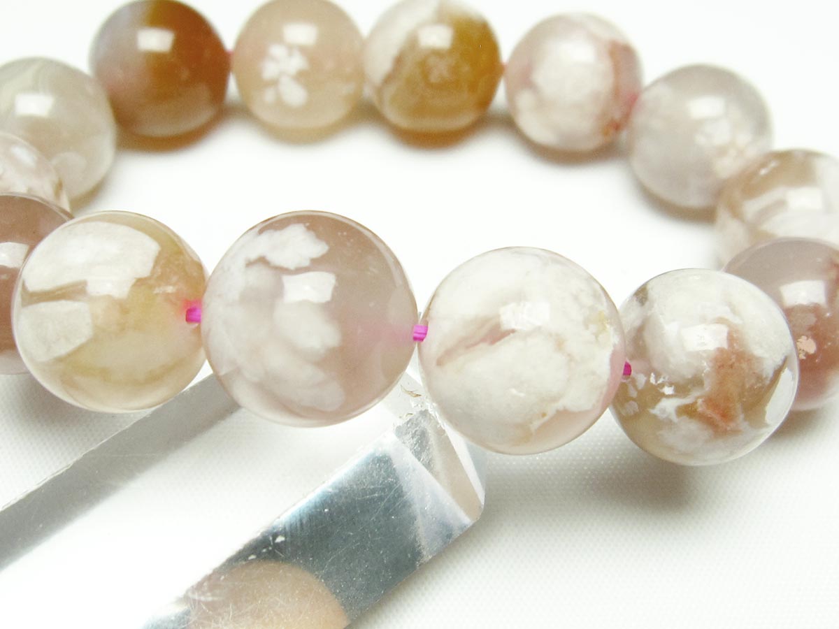 チェリーブロッサムアゲート ブレスレット 桜瑪瑙 16mm メール便可 [M便 1/10] 111-24555