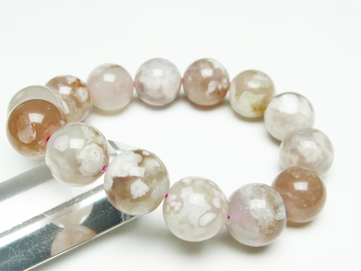 チェリーブロッサムアゲート ブレスレット 桜瑪瑙 16mm  メール便可 111-24565