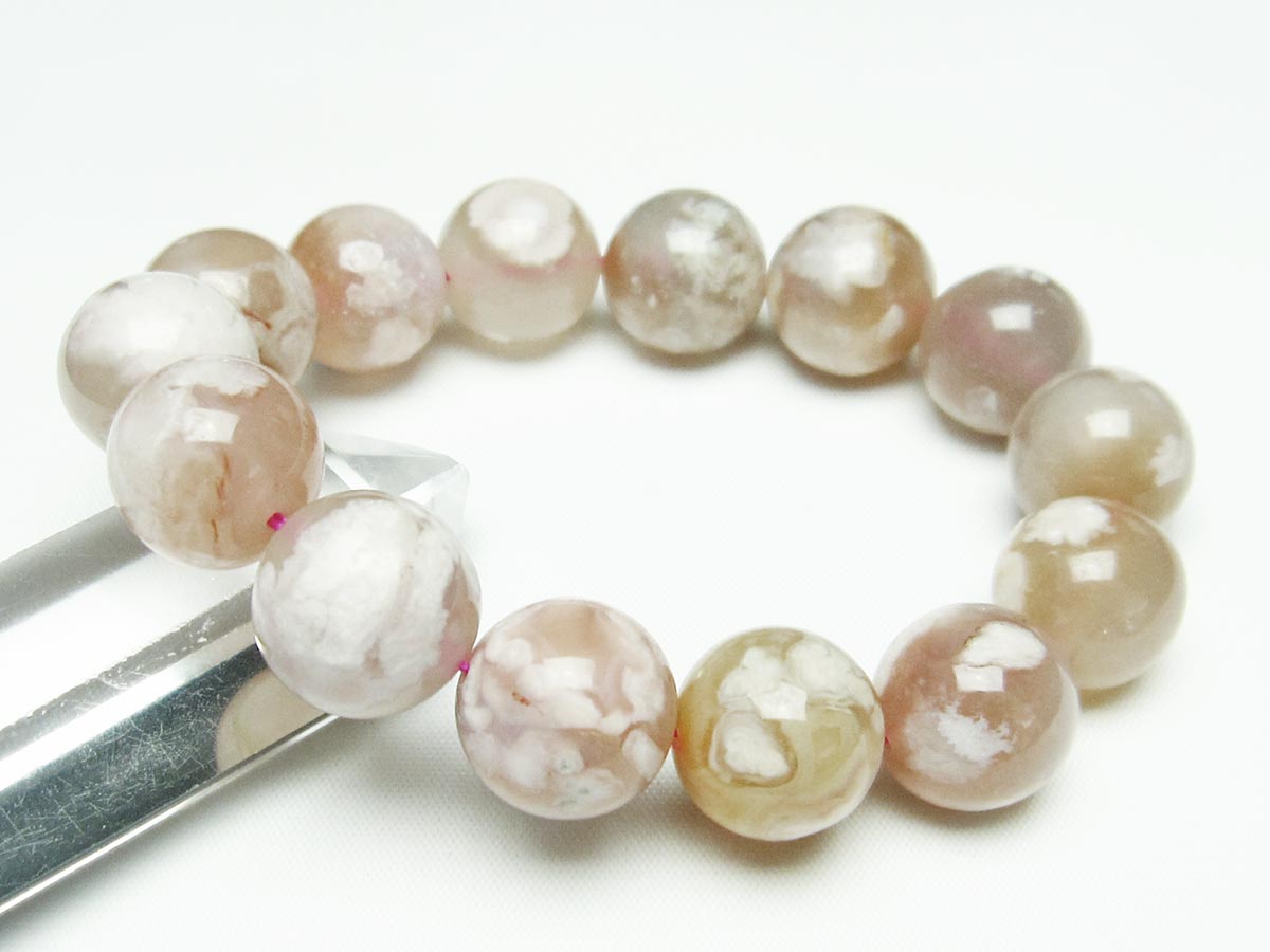 チェリーブロッサムアゲート ブレスレット 桜瑪瑙 16mm  メール便可 111-24567