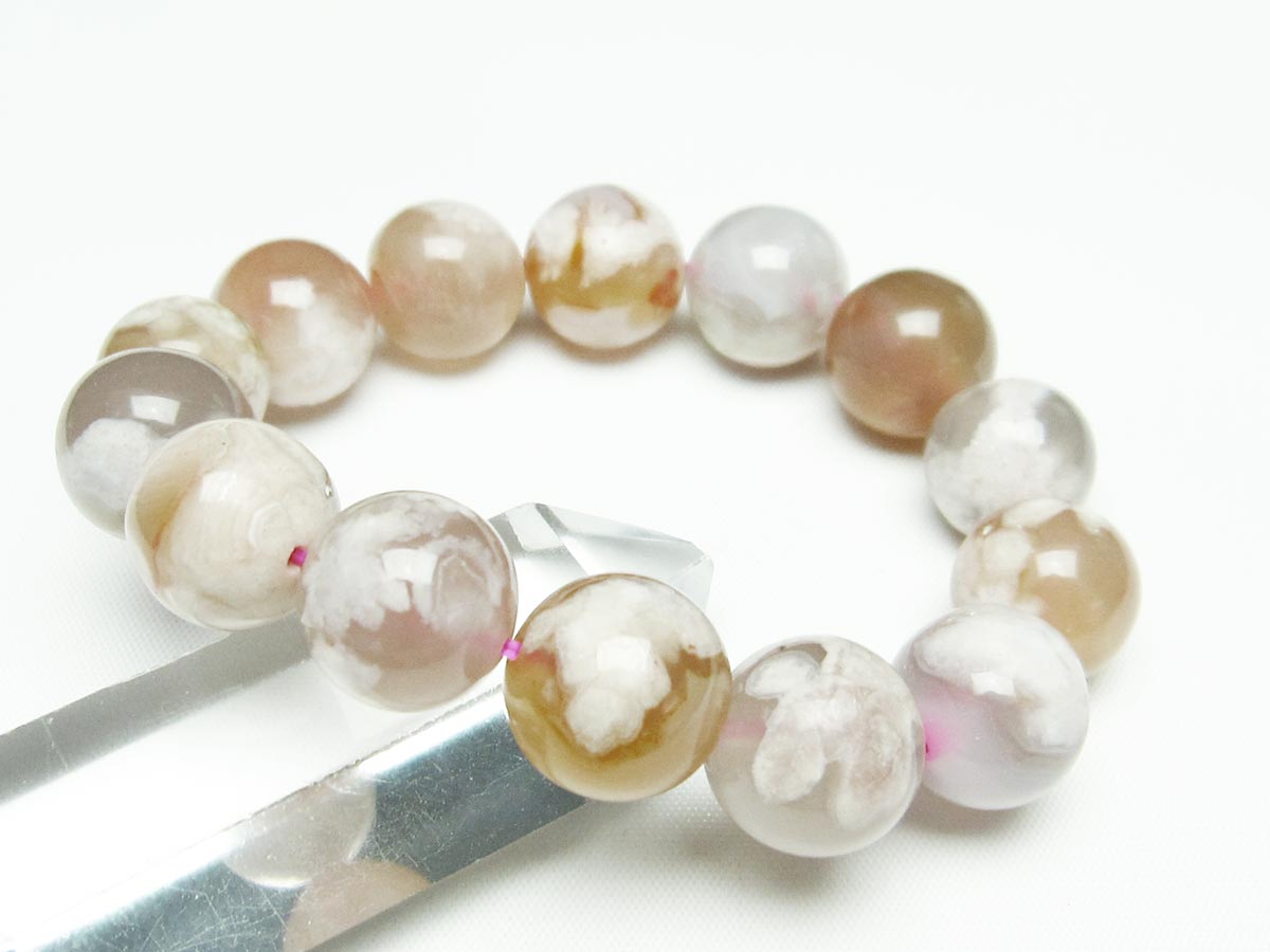 チェリーブロッサムアゲート ブレスレット 桜瑪瑙 15mm メール便可 [M便 1/10] 111-24572
