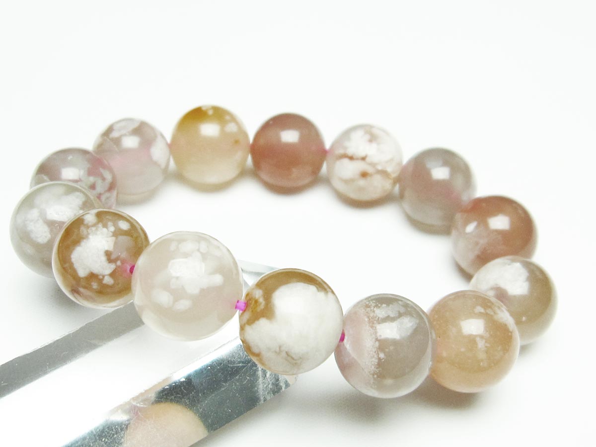 チェリーブロッサムアゲート ブレスレット 桜瑪瑙 15mm メール便可 [M便 1/10] 111-26387