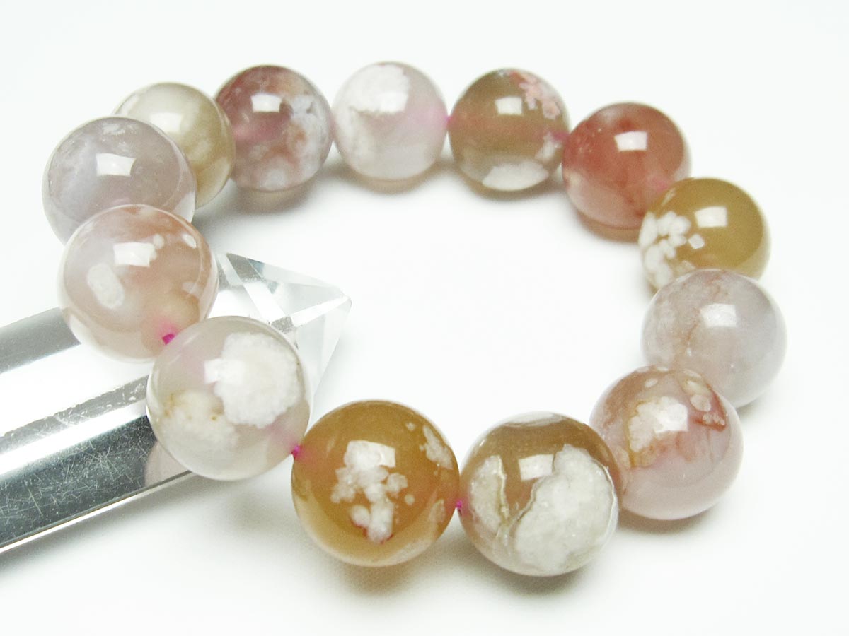 チェリーブロッサムアゲート ブレスレット 桜瑪瑙 17mm  メール便可 111-26391