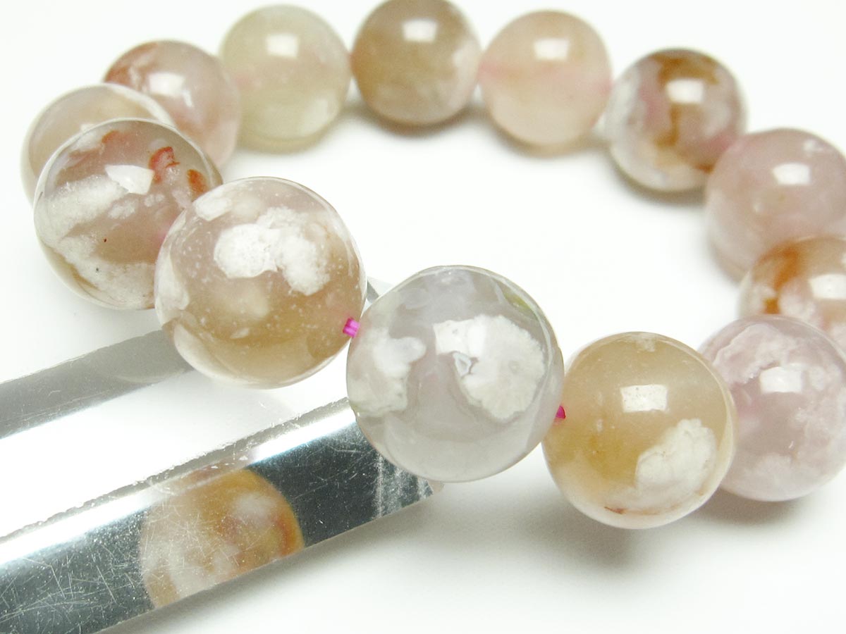 チェリーブロッサムアゲート ブレスレット 桜瑪瑙 17mm  メール便可 111-26392