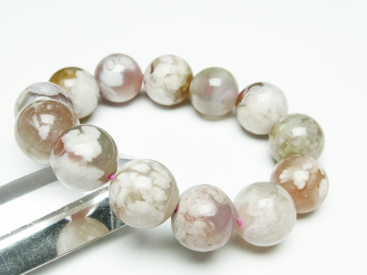 チェリーブロッサムアゲート ブレスレット 桜瑪瑙 17mm  メール便可 111-26393