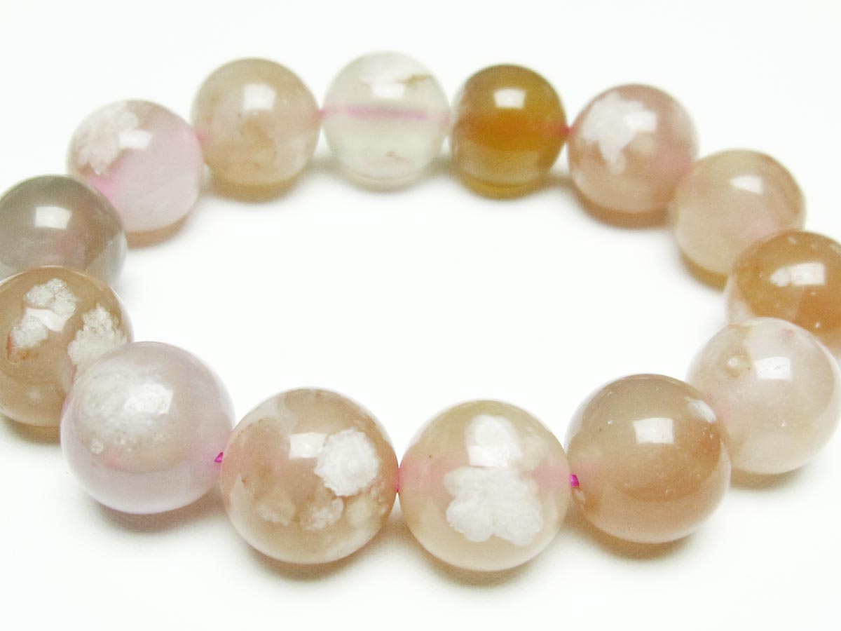 チェリーブロッサムアゲート ブレスレット 桜瑪瑙 15mm メール便可 [M便 1/10] 111-26397