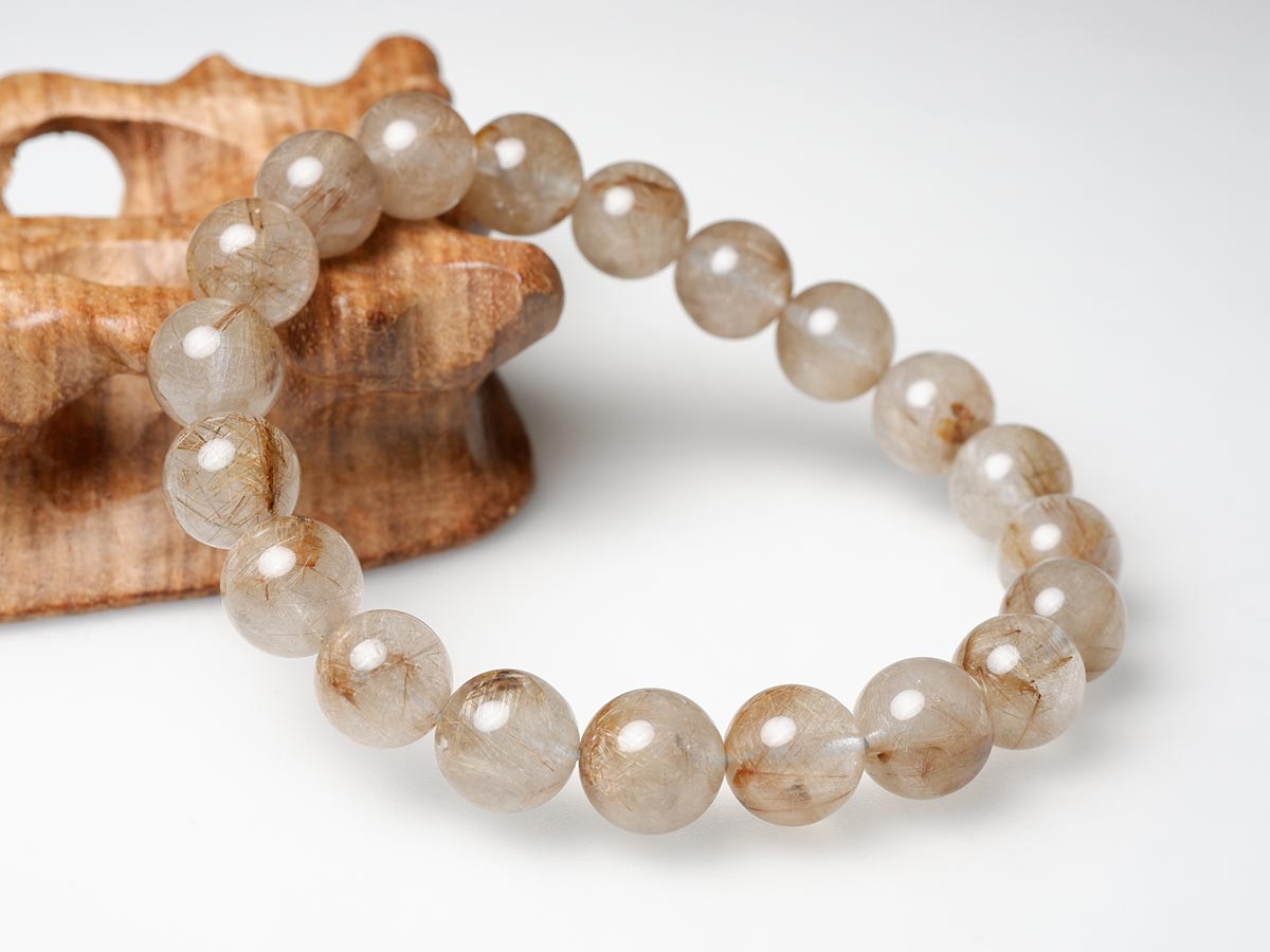 ⑤天然石　10mm プラチナルチル　内周16cm ブレスレット ルチルクォーツ ブレスレット 7mm玉×26個 内周16.5cm : 仏像と縁起物の