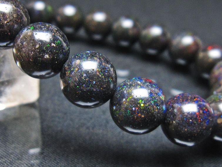 ブラックオパール ブレスレット 10mm 一点物  111-37887