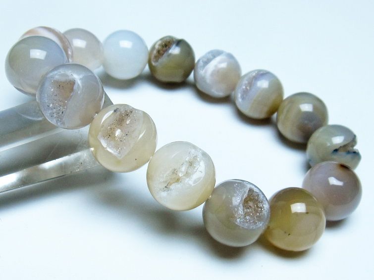 アゲート 笑口 瑪瑙 ブレスレット 14mm 一点物 メール便可 [M便 1/10] 111-39604