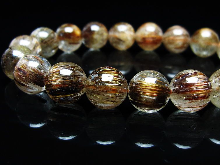 ルチルクォーツ ブレスレット キャッツアイ 10mm 一点物 メール便可 [M便 1/10] 111-45785