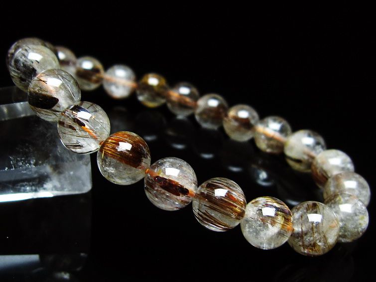 ルチルクォーツ ブレスレット キャッツアイ 8mm 一点物 メール便可 [M便 1/10] 111-45788