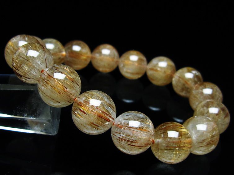 ルチルクォーツ ブレスレット キャッツアイ 14mm 一点物 メール便可 [M便 1/10] 111-45862