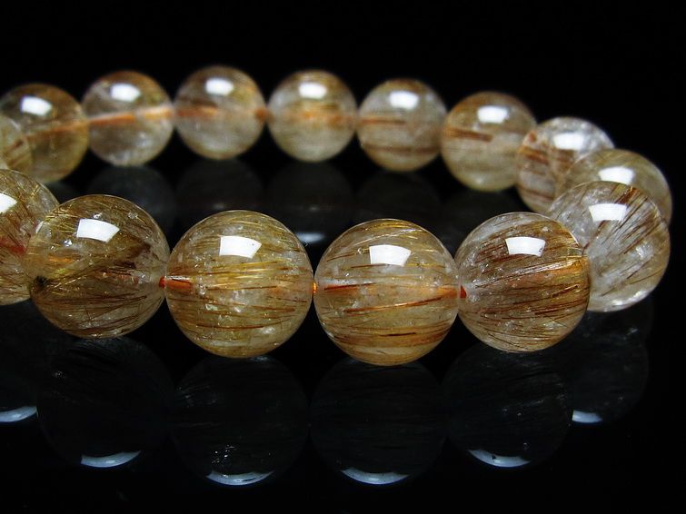 ルチルクォーツ ブレスレット キャッツアイ 14mm 一点物 メール便可 [M便 1/10] 111-45862