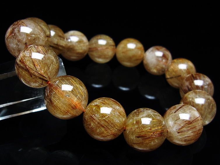 ルチルクォーツ ブレスレット キャッツアイ 14mm 一点物 メール便可 [M便 1/10] 111-45899