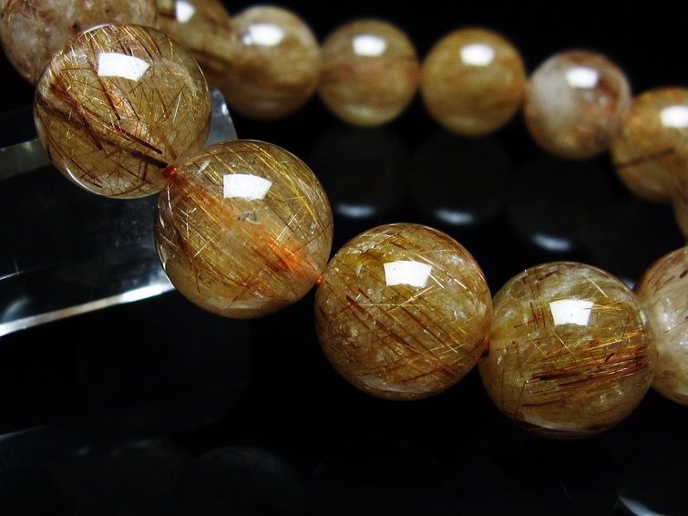 ルチルクォーツ ブレスレット キャッツアイ 14mm 一点物 メール便可 [M便 1/10] 111-45899