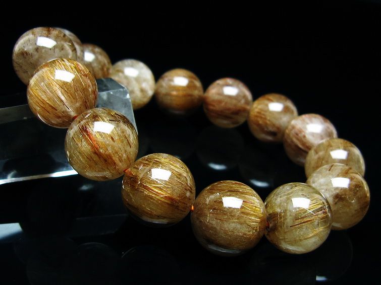 ルチルクォーツ ブレスレット キャッツアイ 14mm 一点物 メール便可 [M便 1/10] 111-45934