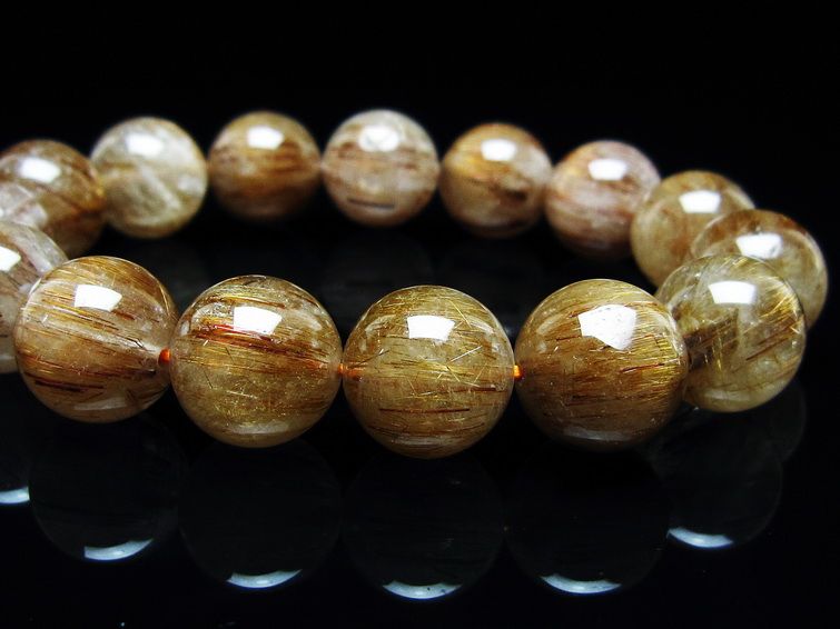 ルチルクォーツ ブレスレット キャッツアイ 14mm 一点物 メール便可 [M便 1/10] 111-45934