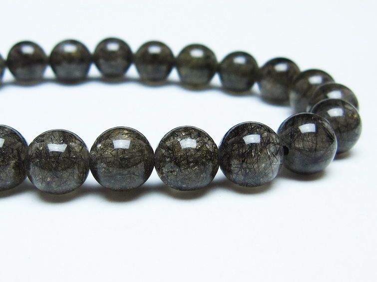 ブラックルチルクォーツ ブレスレット 9mm ブラックトルマリン トルマリネイテッドクォーツ 一点物 メール便可 [M便 1/10] 111-47022
