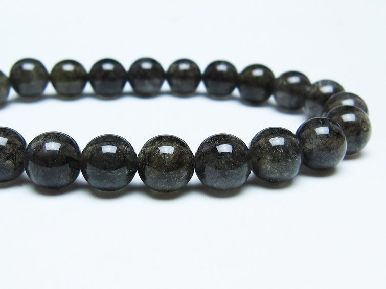 ブラックルチルクォーツ ブレスレット 8mm ブラックトルマリン トルマリネイテッドクォーツ 一点物 メール便可 [M便 1/10] 111-47024